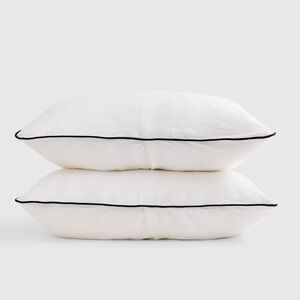 QUINCE European Linen Piped Sham Set King White & Black 4693